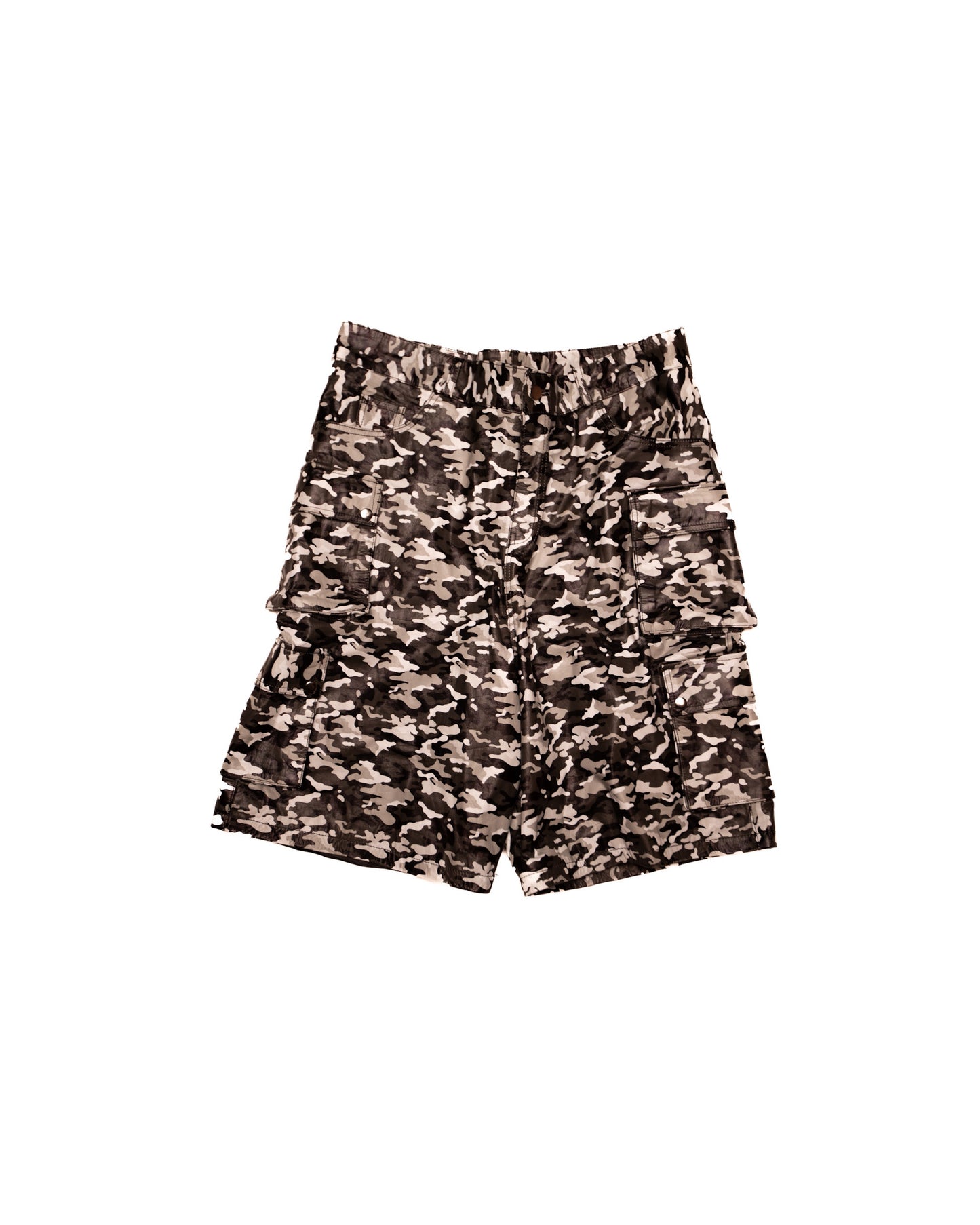 Snow Camo Leather Cargo Shorts